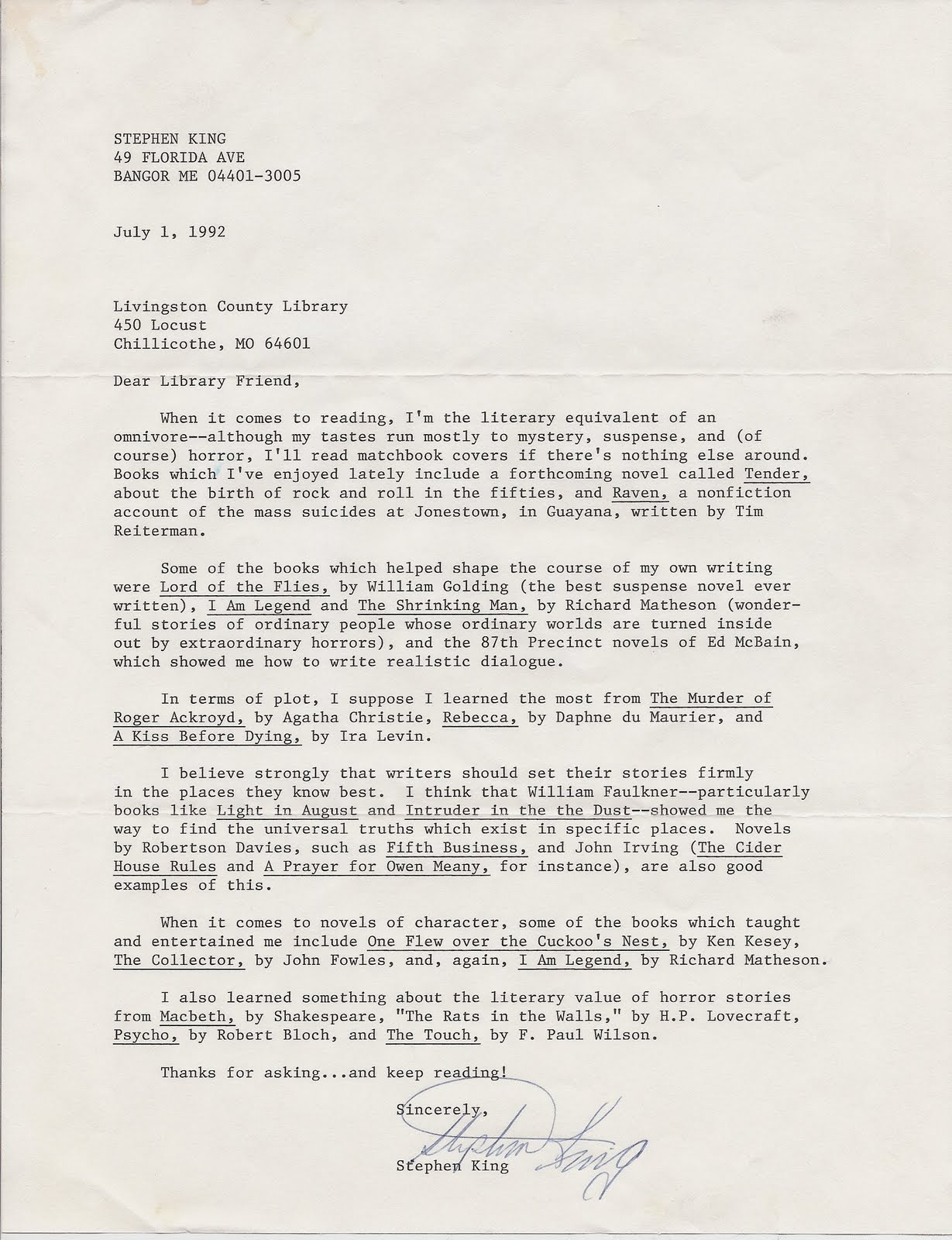 carta de stephen king